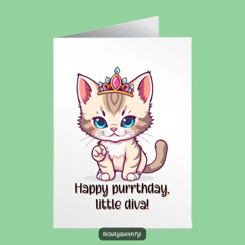 Free Printable Kitten Birthday Card: Funny Tiara Diva Digital Download Gift