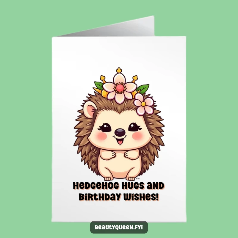Free Printable Birthday Card: Happy Hedgehog Queen's Floral Crown - Downloadable Gift
