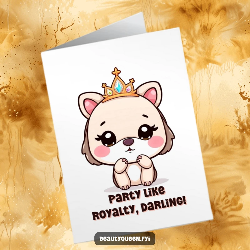 Funny Free Printable Birthday Card featuring a cute animal in a sparkly tiara blowing a kiss goodbye, perfect for a humorous celebration.