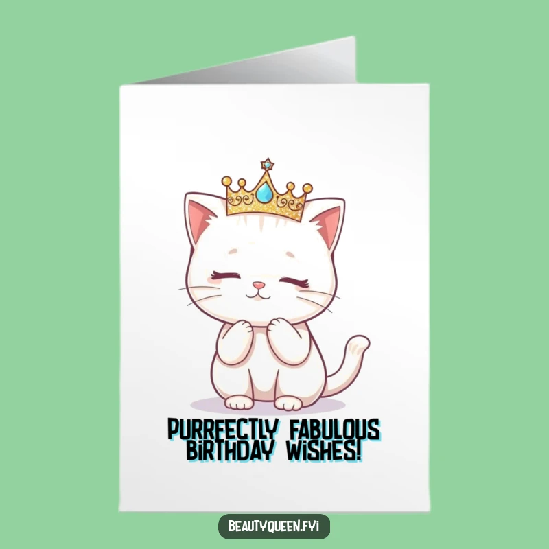 Free Printable Birthday Card: Kawaii Cat Curtsy, Funny Downloadable Gift for Cat Lovers