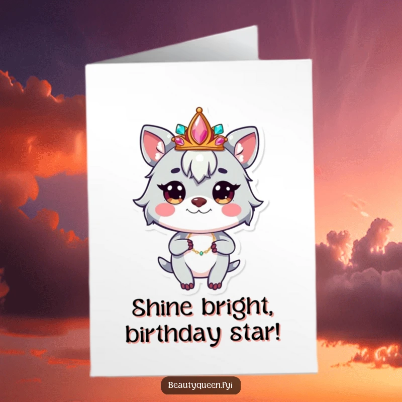 Funny Free Printable Birthday Card shows a whimsical animal character wearing a jeweled crown and striking a confident pose, perfect for a bold celebration.