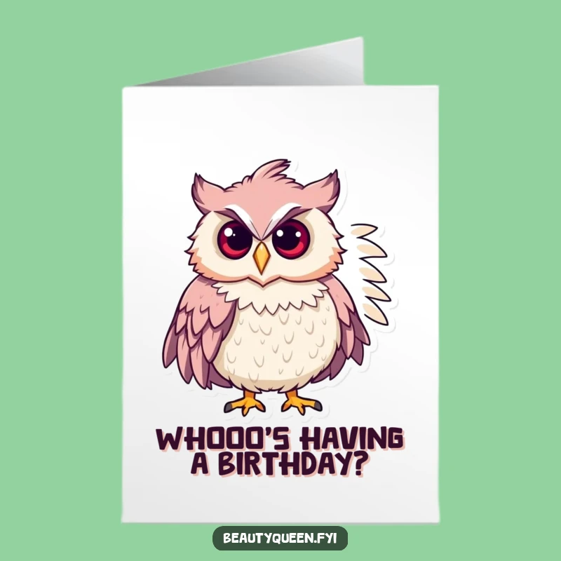 Free Printable Birthday Card: Chic Owl Boa Glam - Funny Downloadable Gift