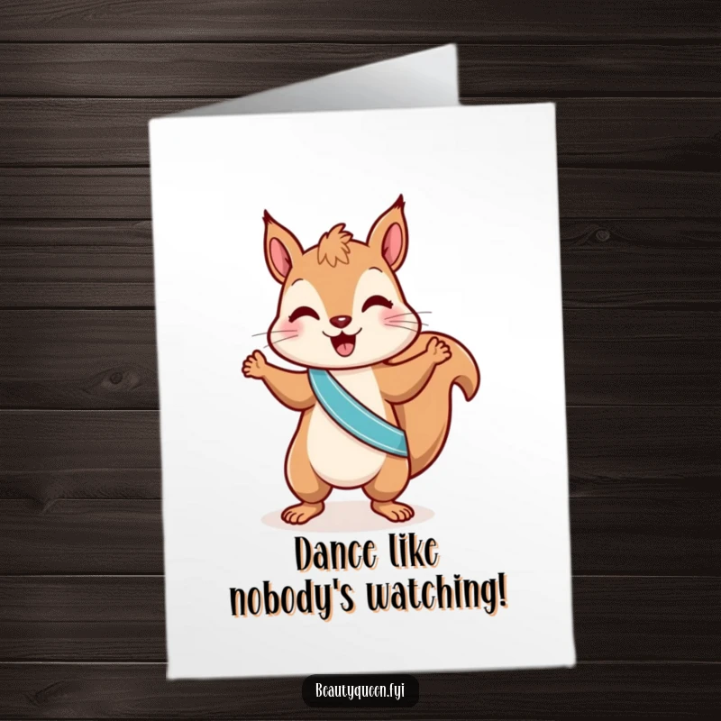 Funny Free Printable Congratulations Card: A playful squirrel wearing a sash does a happy dance, celebrating their win with downloadable energy.