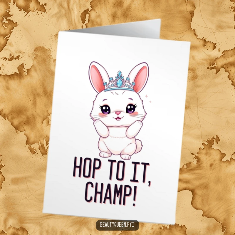 Funny Free Printable Congratulations Card: A fluffy bunny in a sparkly tiara poses proudly, exuding regal charm for your downloadable greeting.