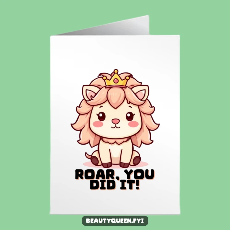 Free Printable Congrats Card: Cheerful Animal with Mane and Crown, Humorous Download
