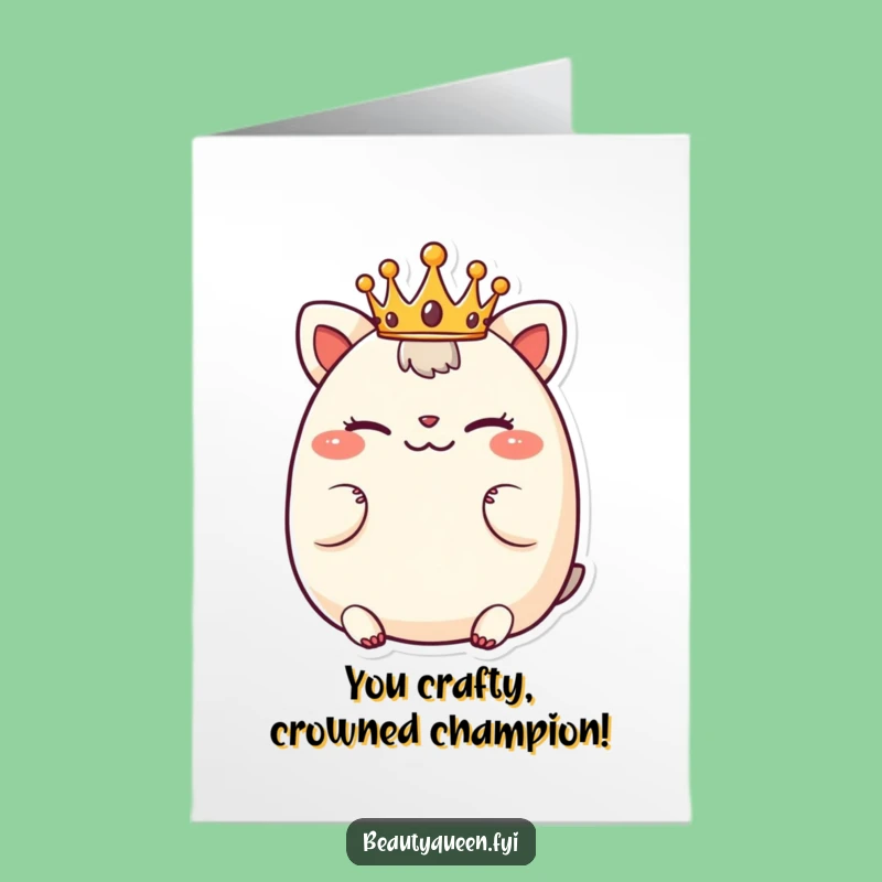 Free Printable Congrats Card: Chubby Animal Winking, Tiny Crown, Funny DIY Download Gift