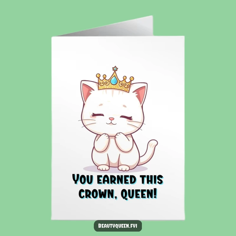 Free Printable Congrats Card: Kawaii Cat Curtsy, Elegant Downloadable For Any Achievement