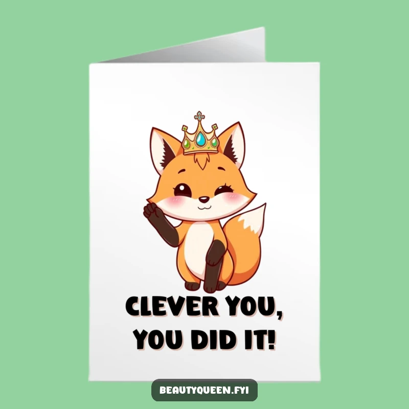 Free Printable Fox Congrats Card: Funny Crowned Champion Digital Download Gift