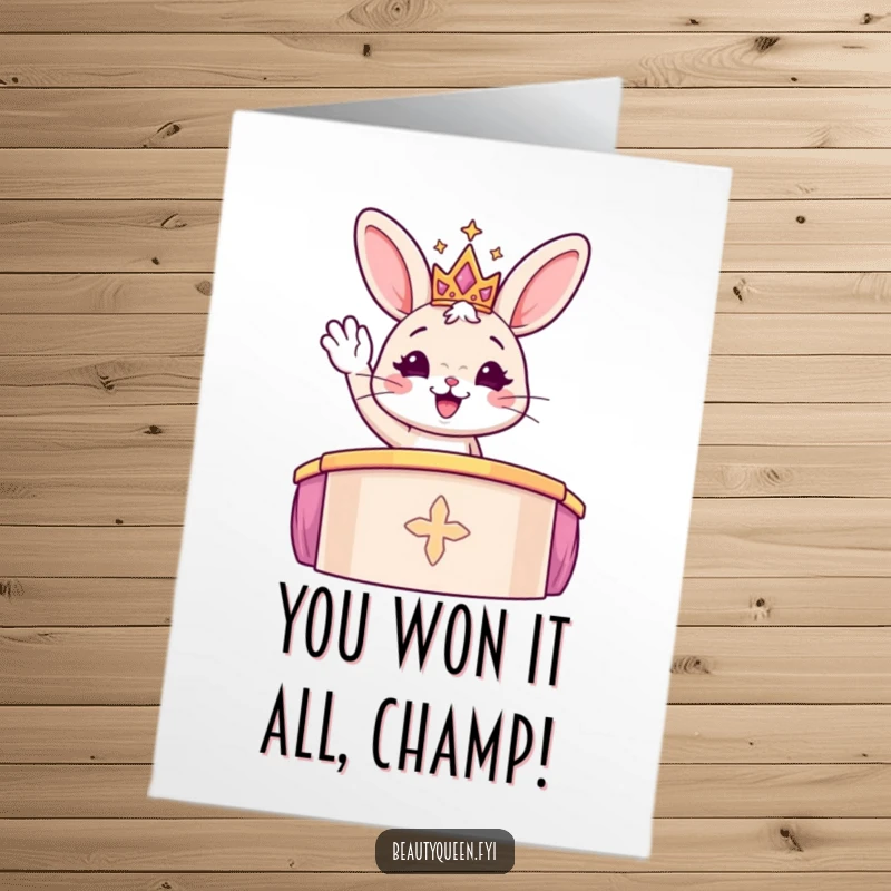 Funny Free Printable Congrats Card: A playful fox with a shimmering crown poses elegantly, celebrating your success.