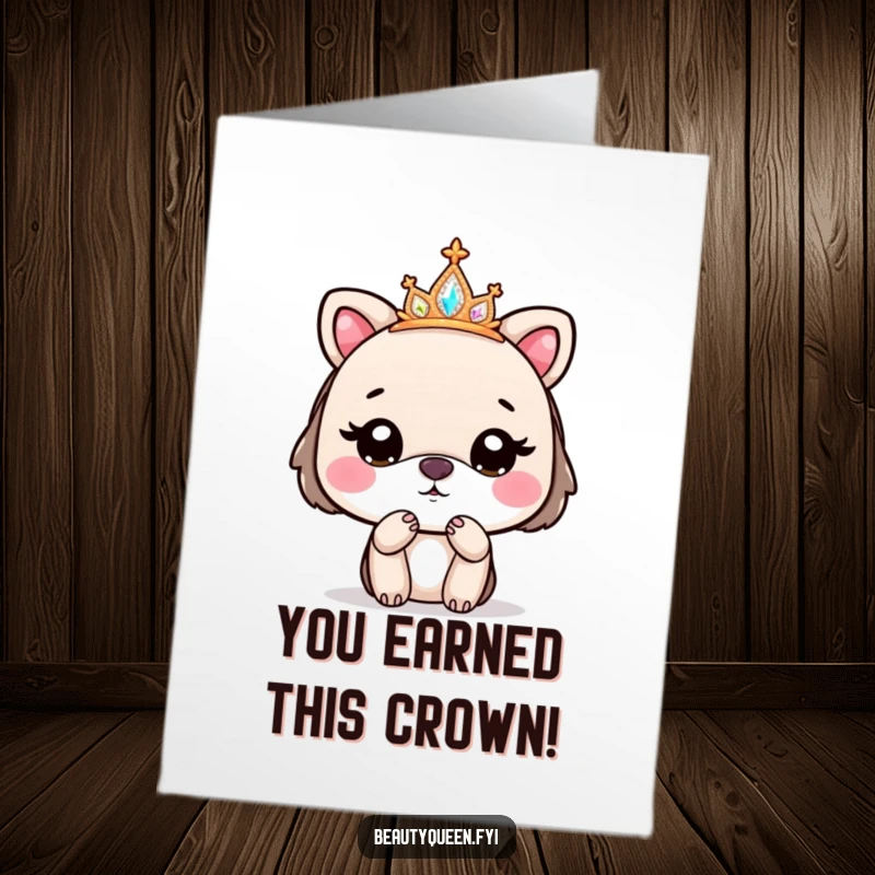 Funny Free Printable Congratulations Card with a cute animal wearing a sparkly tiara, blowing a kiss goodbye, a unique celebratory message.