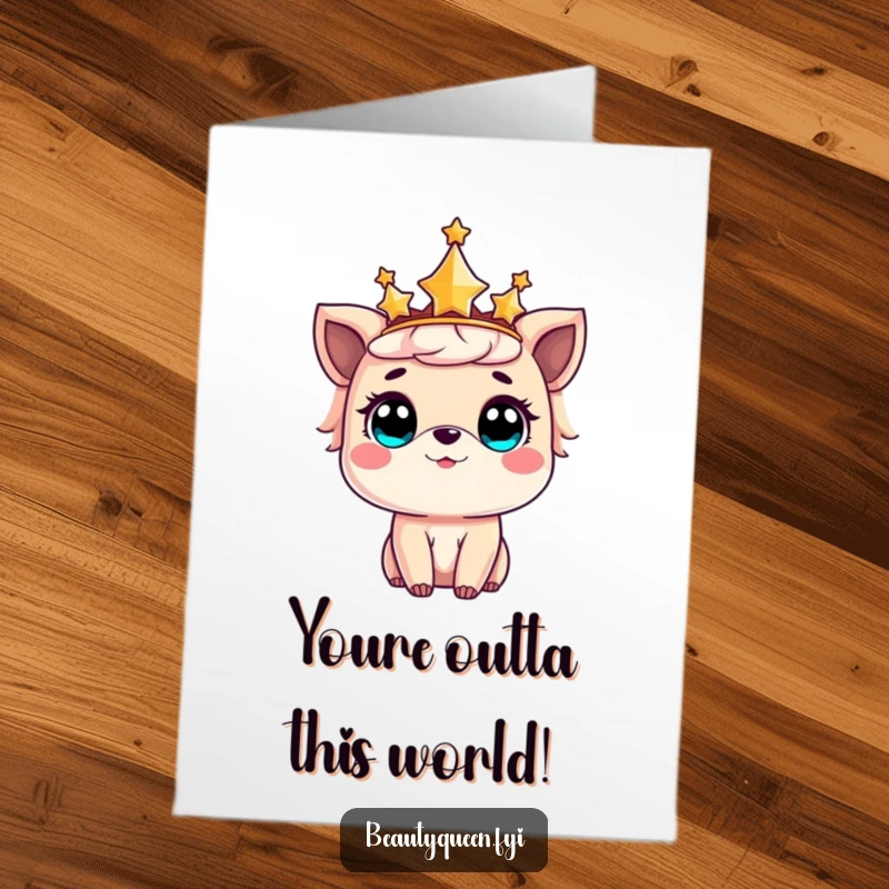 Free Printable Congratulations Card: Sweet animal amazed, wearing a star crown, celebrating an incredible success.