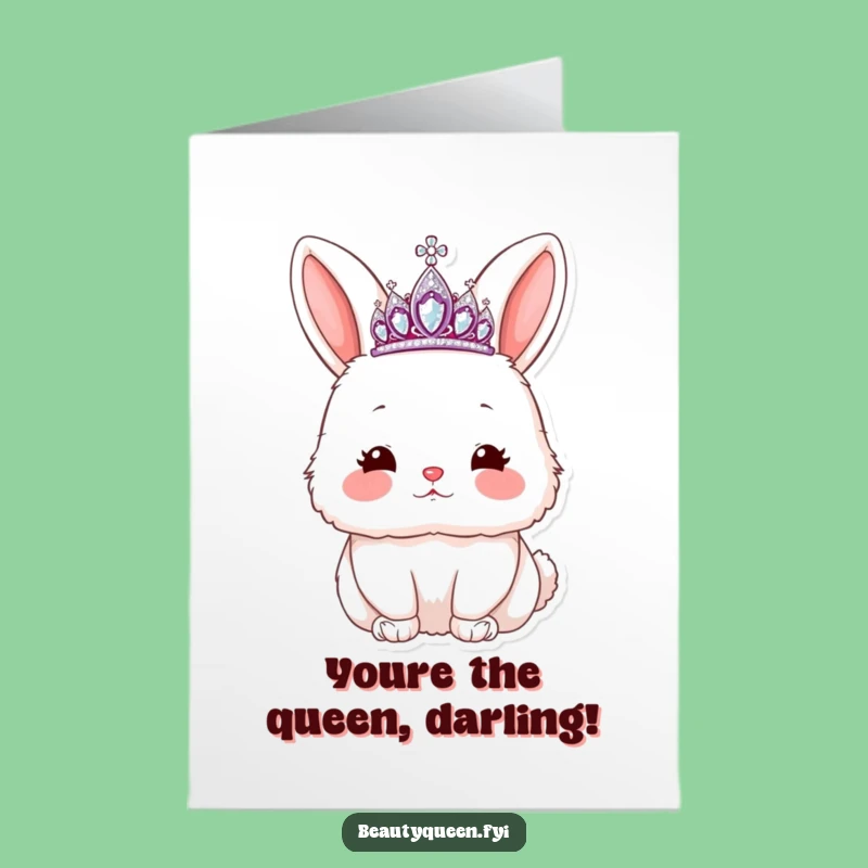 Free Printable Congrats Card: Tiara Rabbit Blowing Kiss - Funny Downloadable