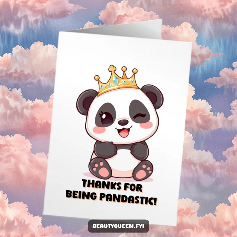 Funny Free Printable Thank You Card: a contented panda wears a crown and winks.