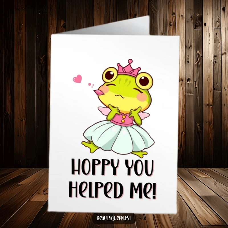 Funny Free Printable Thank You Card: a charming frog in a princess dress blowing a kiss.