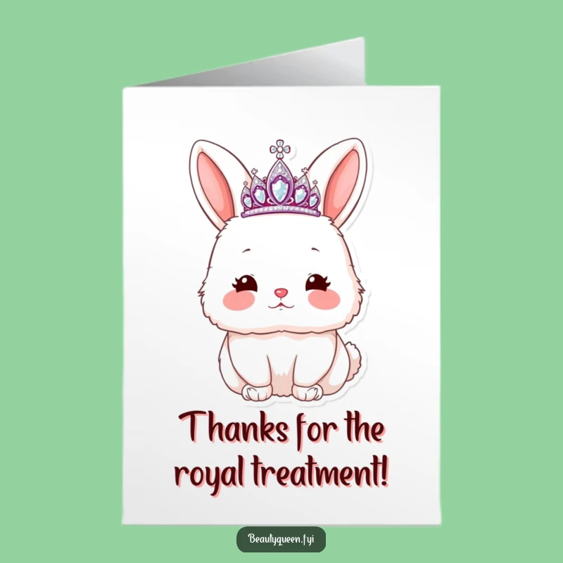 Free Printable Thank You Card: Fluffy Rabbit Tiara Kiss - Funny Downloadable