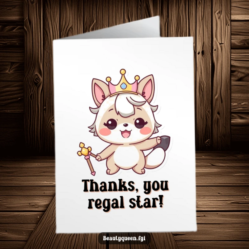 Funny Free Printable Thank You Card features a smiling animal character, crown and scepter, conveying thanks with a touch of playful royalty.