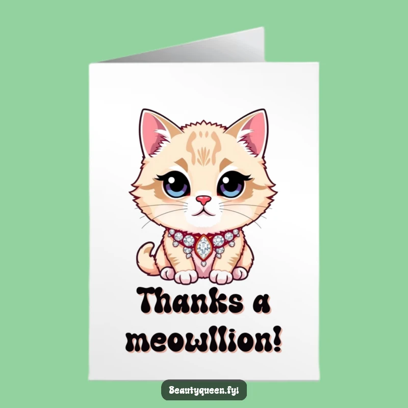 Free Printable Thank You Card: Majestic Cat Rhinestone Collar Appreciation Downloadable