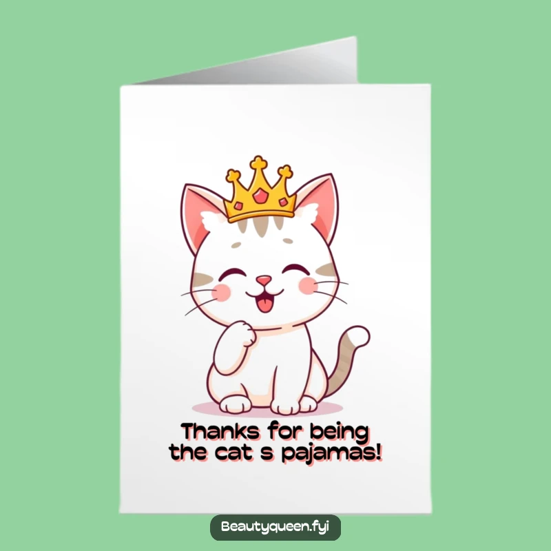 Free Printable Cat Thank You Card: Crowned Pose Downloadable Gift for Gratitude