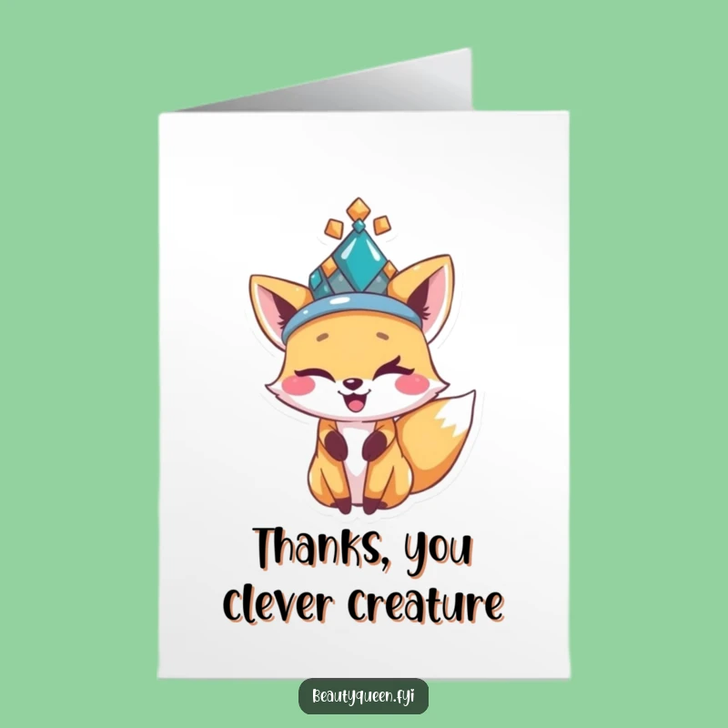 Free Printable Fox Thank You Card: Winking Bejeweled Hat Downloadable Greeting