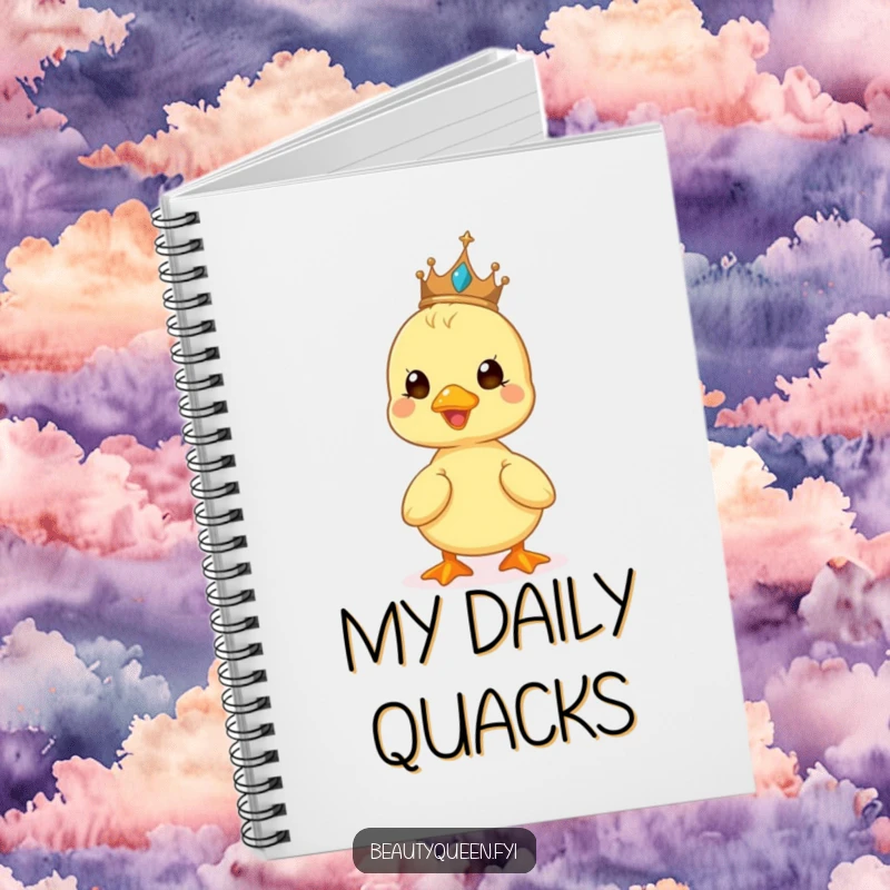 Funny notebook with a cute duckling beaming and balancing a tiny tiara, perfect for journaling happy thoughts.