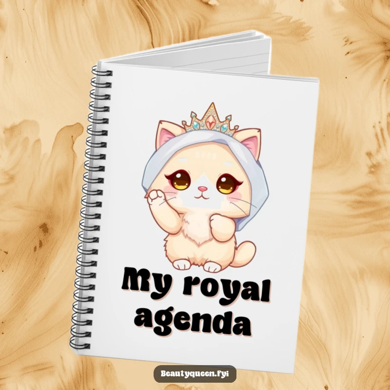 Funny Cat Bride Notebook: Lined journal with a design of a fluffy cat in a crown and veil, adjusting her look with a paw.