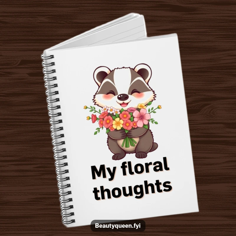 Funny Notebook: A happy badger proudly displays a flower bouquet, inspiring creative writing and notes.