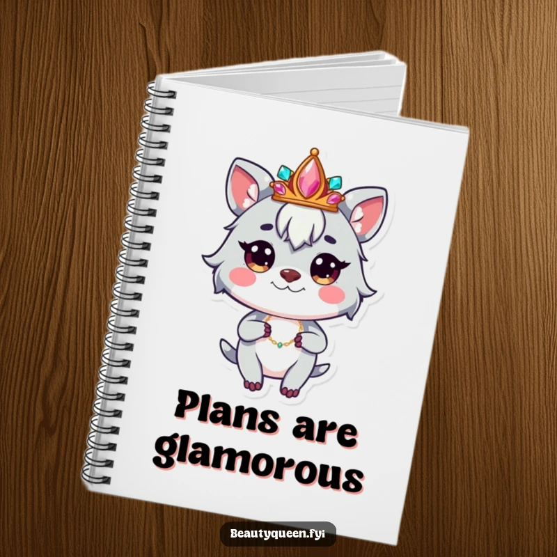 Funny notebook with a whimsical animal character wearing a jeweled crown, striking a confident pose, ideal for journaling.