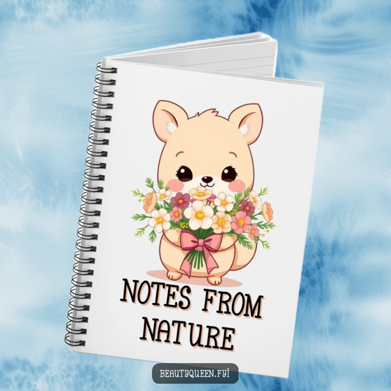 Funny notebook with an adorable animal holding a bouquet of flowers, tied with a distinguished, regal bow.