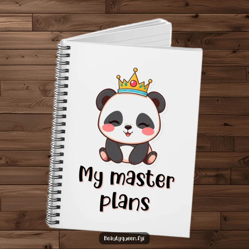Funny panda tiara notebook, winking bear journal, for writing and doodling, a humorous and cheerful stationery gift.