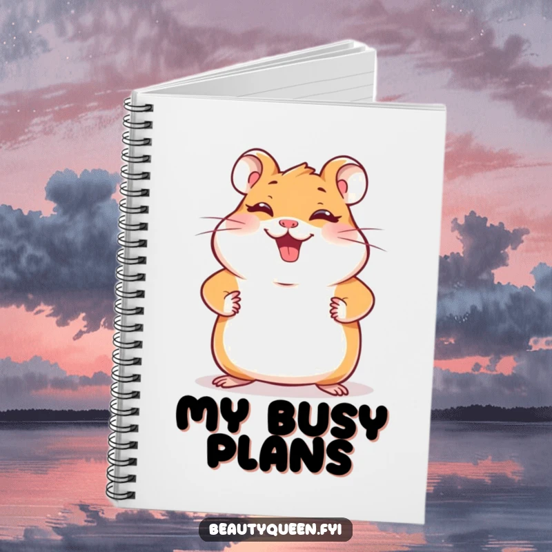 Funny hamster notebook with a giggling hamster striking a pose with paws on hips, designed for jotting down cheerful thoughts with playful charm.