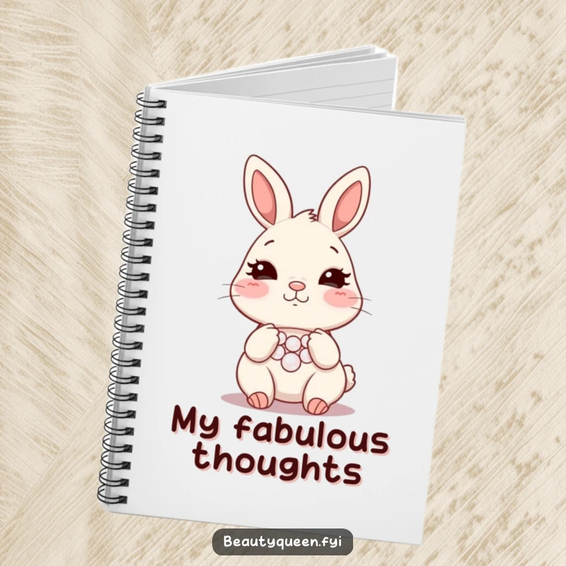 Funny bunny necklace notebook, blushing rabbit journal, for writing and doodling, a humorous and elegant stationery gift.