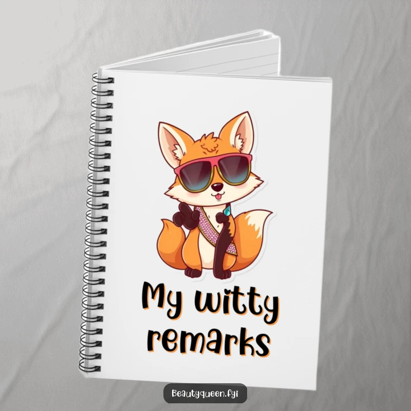 Funny fox sunglasses notebook, sassy animal journal, for writing and doodling, a humorous and cool stationery gift.