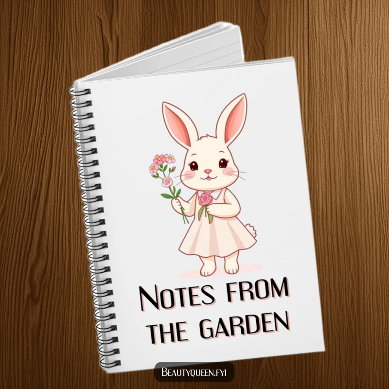 Funny Notebook with a rabbit in a sparkly dress holding a tiny flower bouquet, ideal for jotting down humorous thoughts and notes.