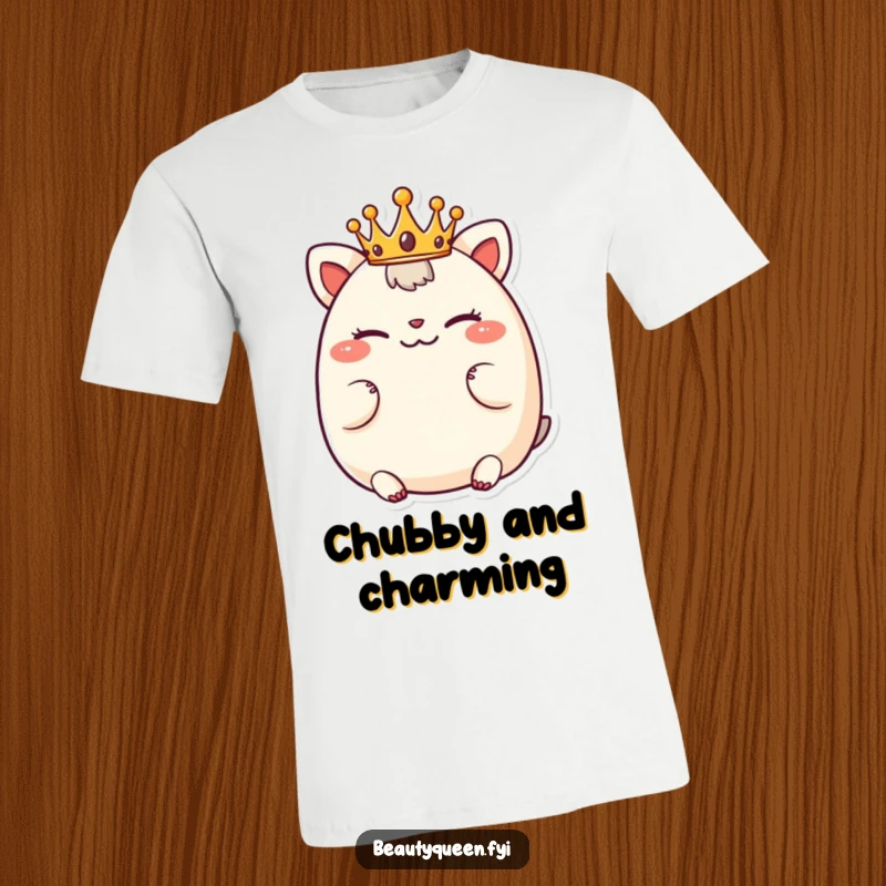 Funny t-shirt featuring a chubby animal character adorned with a tiny crown, giving a playful wink with a charming smile.