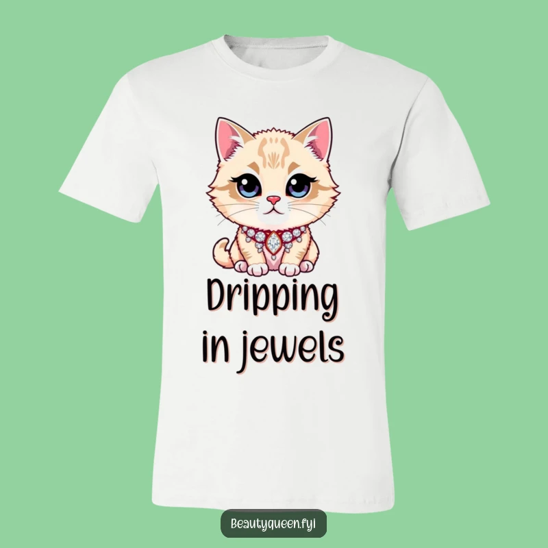 Funny T-Shirt: Majestic Cat with Glittering Rhinestone Collar, Awesome Funny Gift!