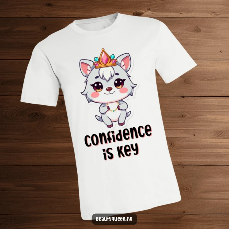 Funny t-shirt featuring a whimsical animal adorned with a jeweled crown, striking a confident and assertive pose.