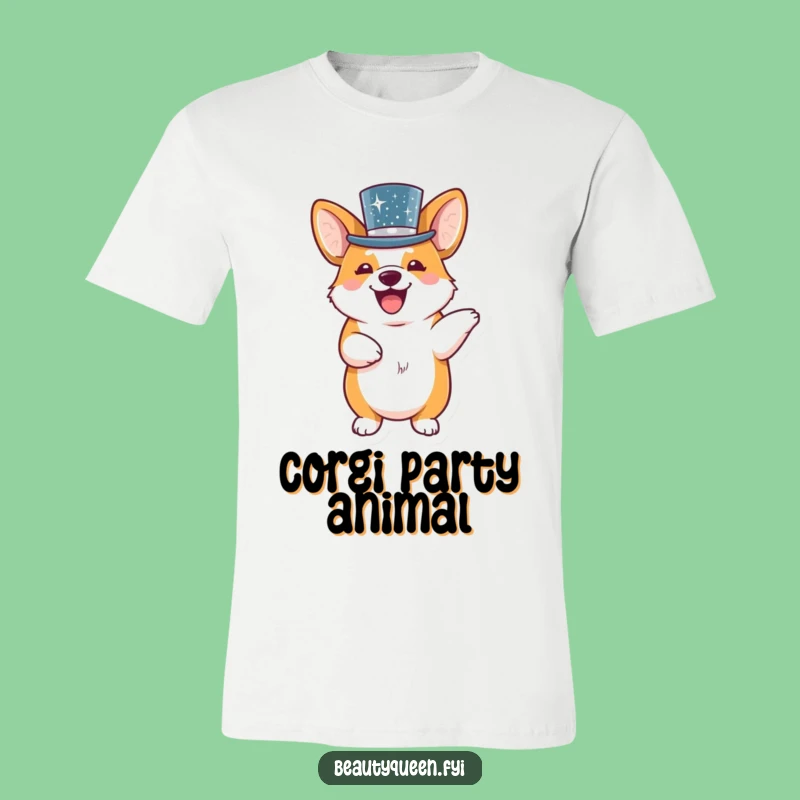 Funny Corgi Dance Party T-Shirt: Sparkling Hat Dog Tee, Humorous Gift