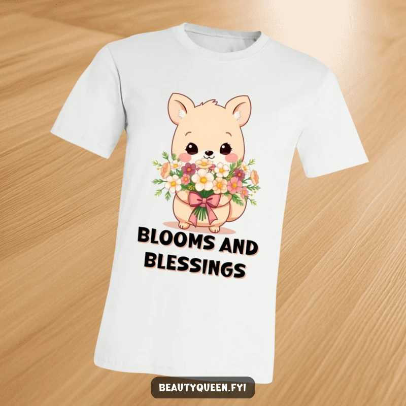 Funny t-shirt featuring an adorable animal holding a bouquet of flowers, elegantly tied with a regal bow.