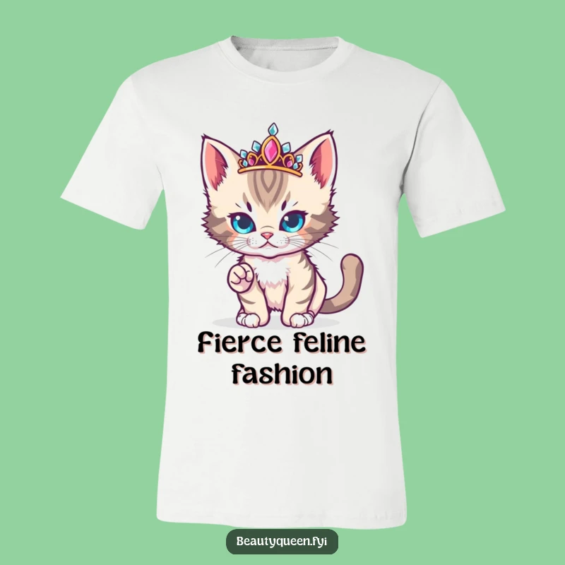 Funny Kitten Runway Queen T-Shirt: Jeweled Tiara, Fierce & Cute, Funny Gift