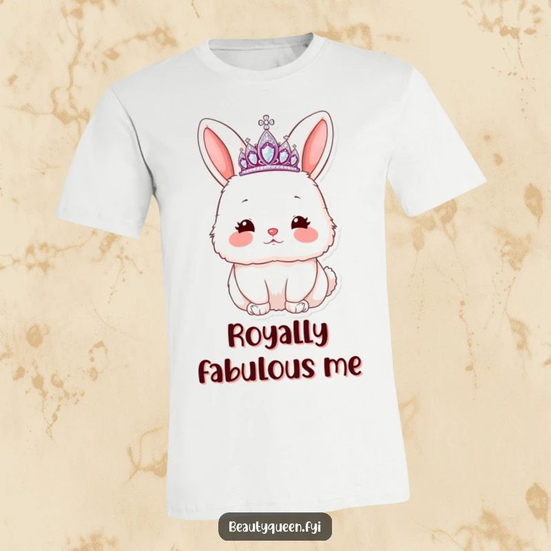 Funny rabbit t-shirt showing a fluffy bunny with a tiara, blowing a kiss with rosy cheeks, a hilarious and cute gift item.
