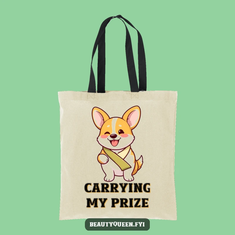 Funny Proud Corgi Tote Bag: Excited Sash Corgi Carryall, Great Gift!