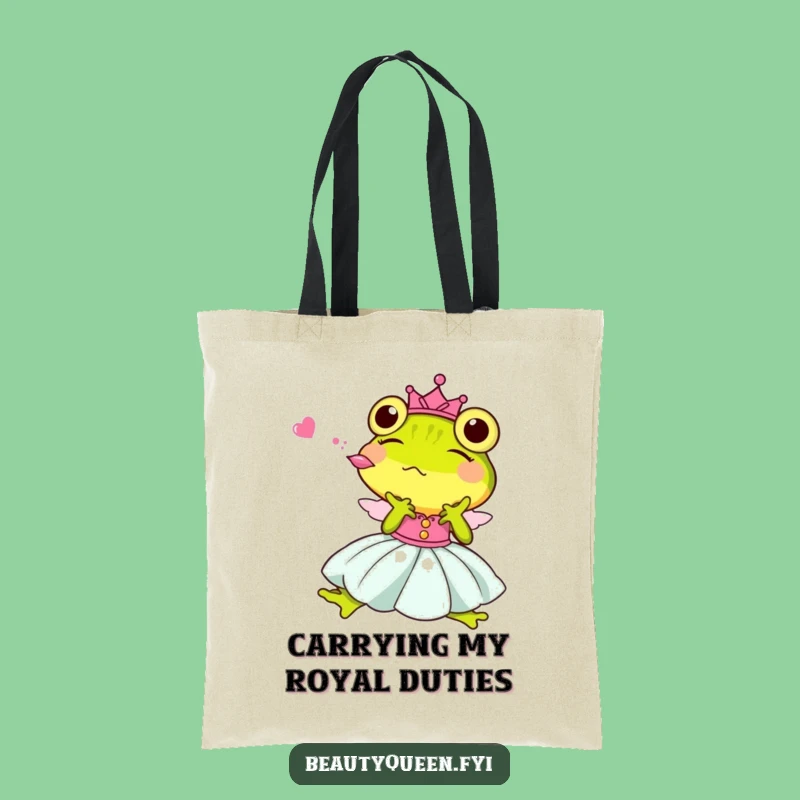 Funny Princess Frog Kiss Tote: Chic & Humorous Fairy Tale Frog Bag Gift