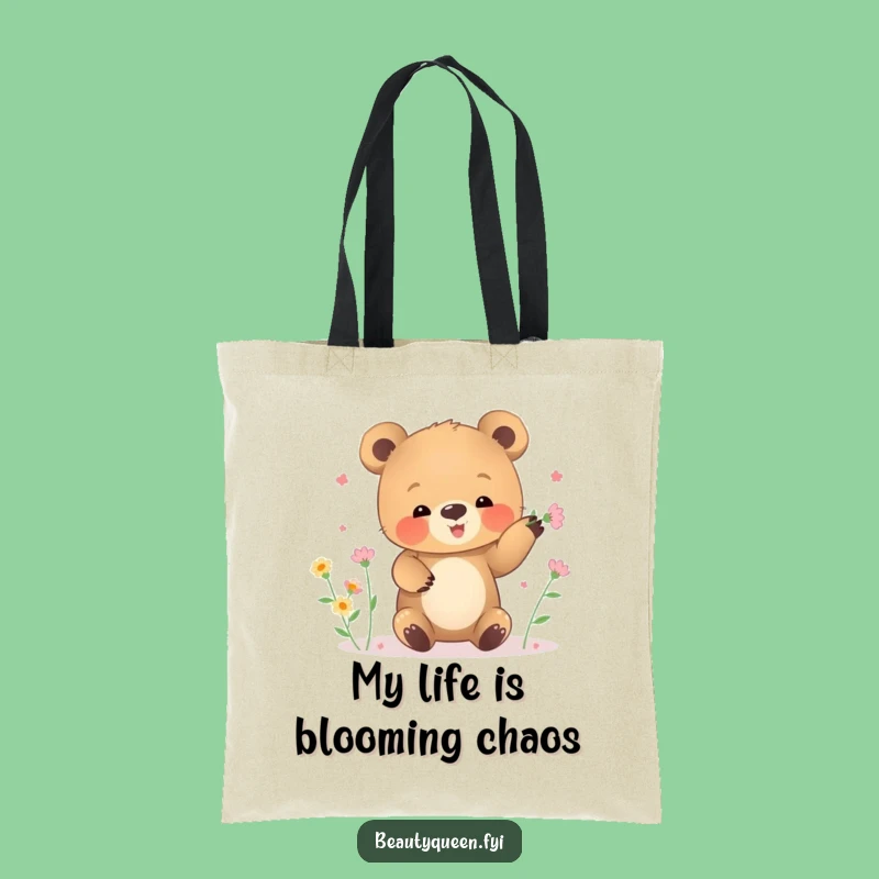 Funny Bear Cub Flower Juggling Tote Bag: Nature's Whimsy, Hilarious Gift