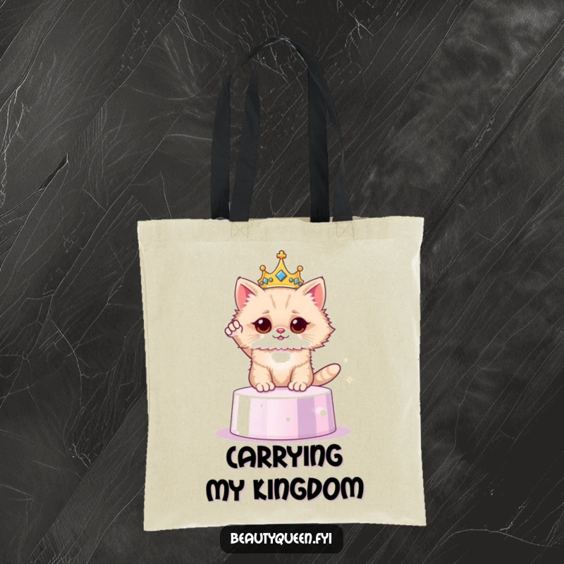 Funny cat crown tote bag, royal feline carrying essentials, stylish and humorous accessory, a perfect funny gift for cat admirers.