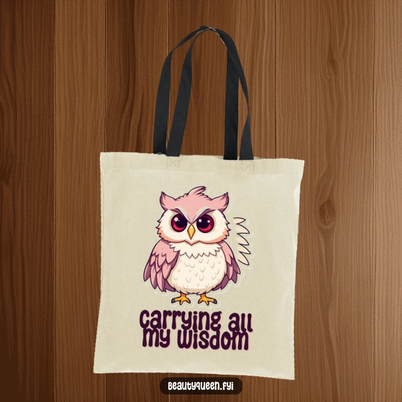 Funny chic owl adorned with a feathered boa, posing confidently on a stylish tote bag for daily use.