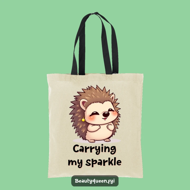 Funny Giggling Hedgehog Tote Bag: Charming Curtsy Carryall with Tiny Earrings, Great Gift!